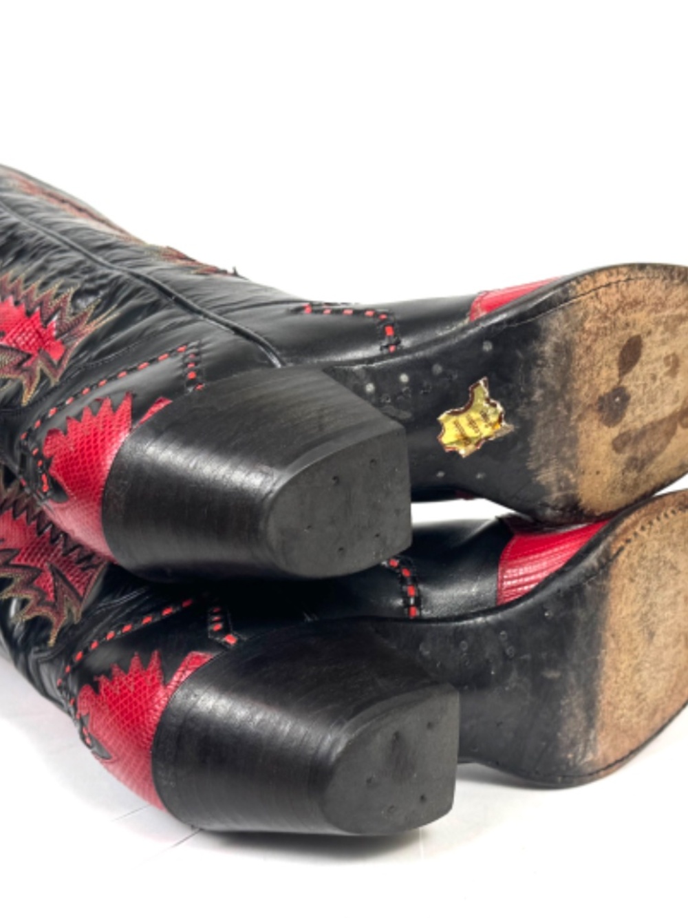 Tony Lama Classic Firewalker Black Cowboy Boots - Mens 8D Red Lizard Inlaid - Picture 10 of 12